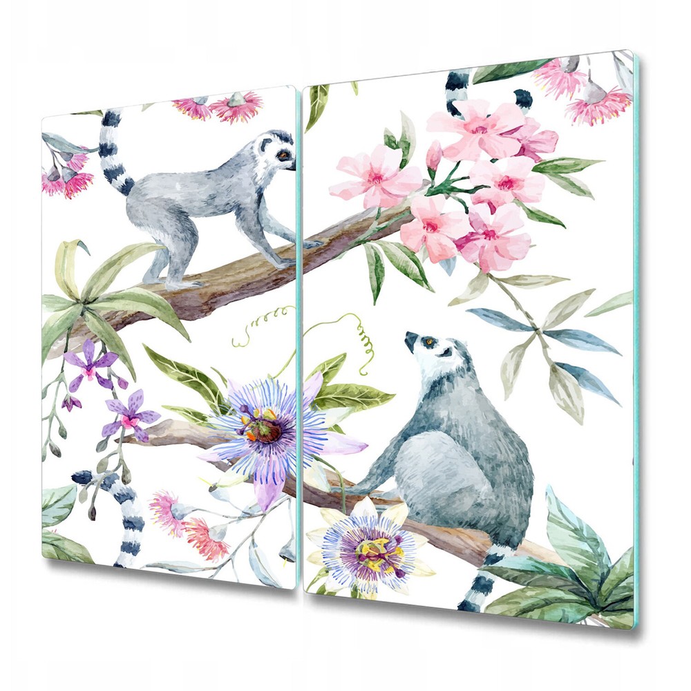 Glass Worktop Kitchen Chopping Board Tropical wildlife Animals Floral green