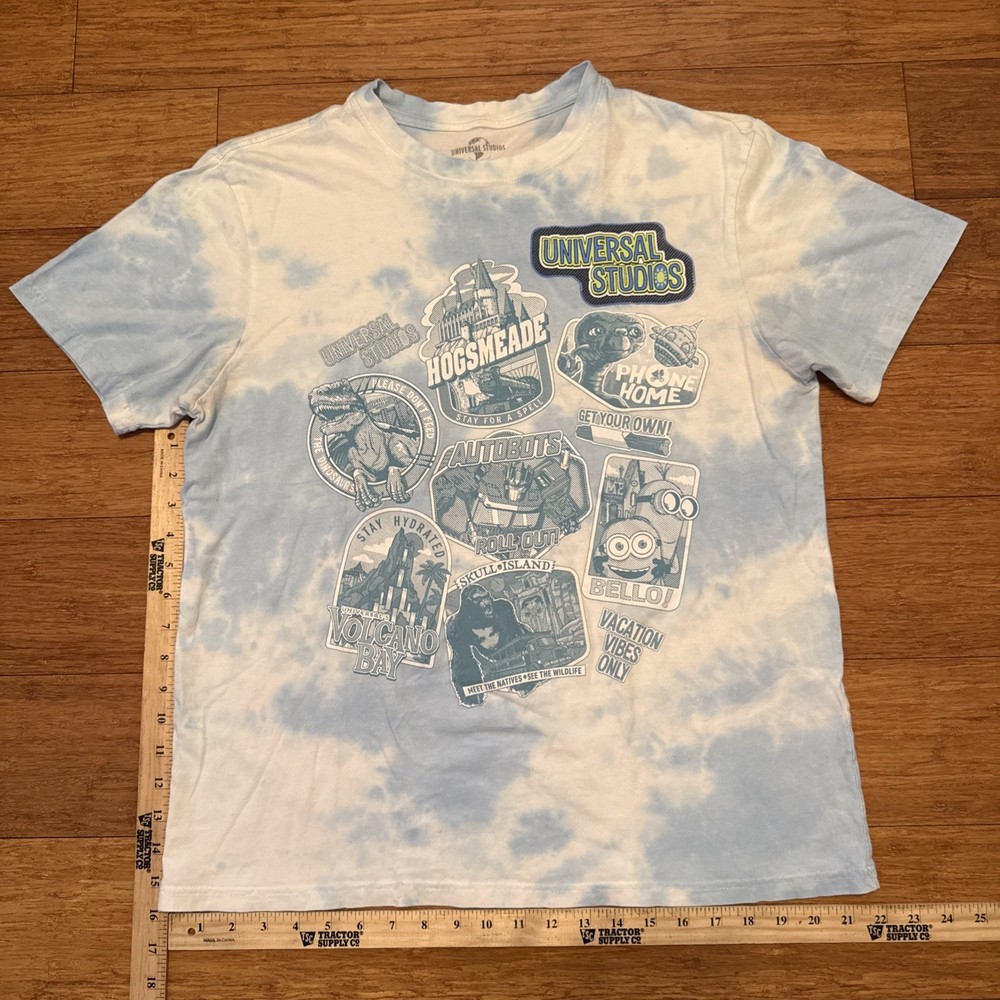 Universal Studios Tie Dye Graphic T Shirt Large Blue White Theme Park