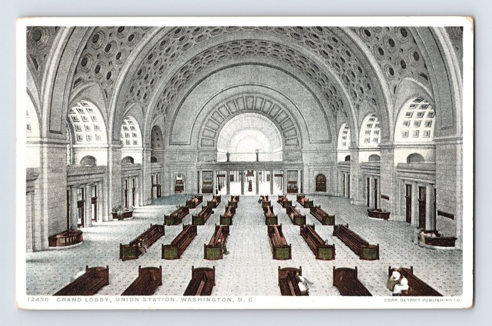 Vintage Grand Lobby Union Station Washington D.C. Lithograph Postcard