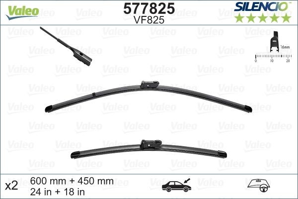Valeo 577825 Silencio VF825 Front Wiper Blade Set Spoiler 600mm 450mm 24