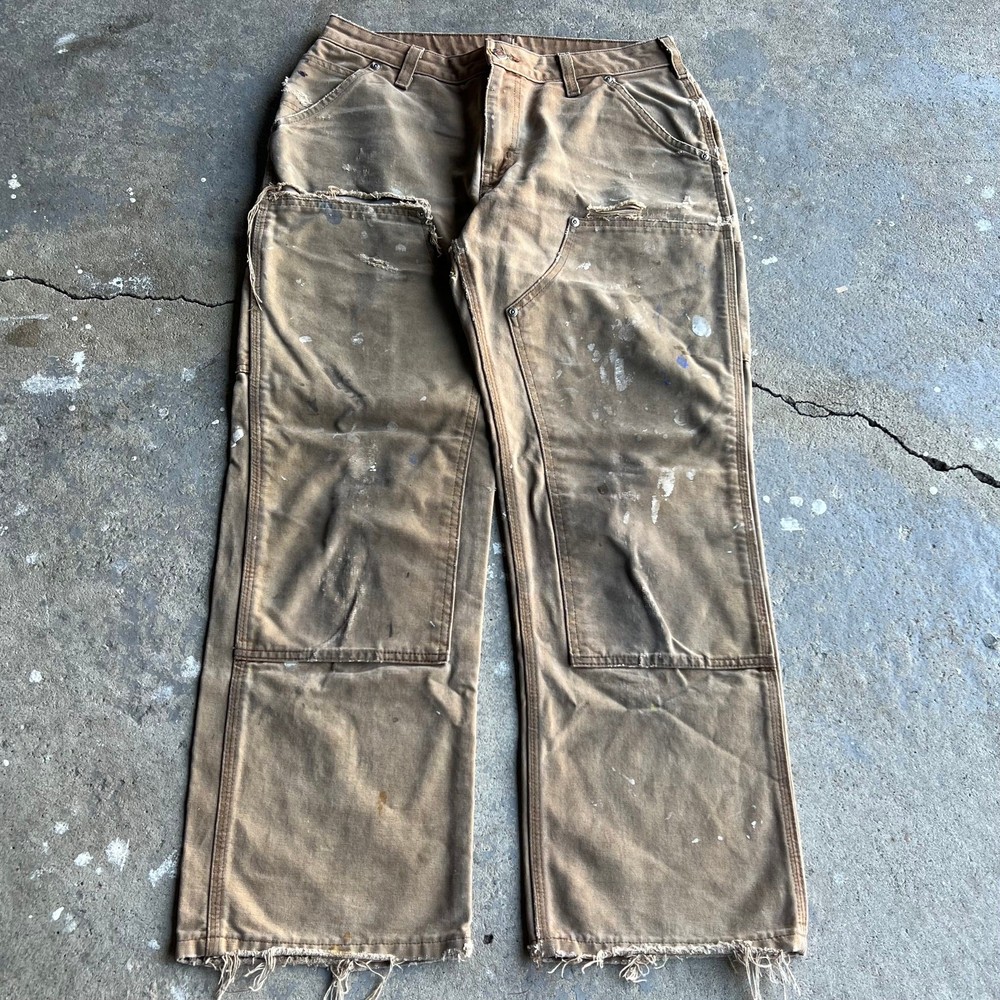 Vintage carhartt women’s brown distressed double knee work wear carpenter pants