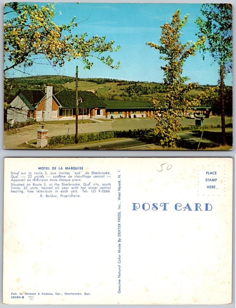 Motel De La Marquise Sherbrooke Quebec Postcard