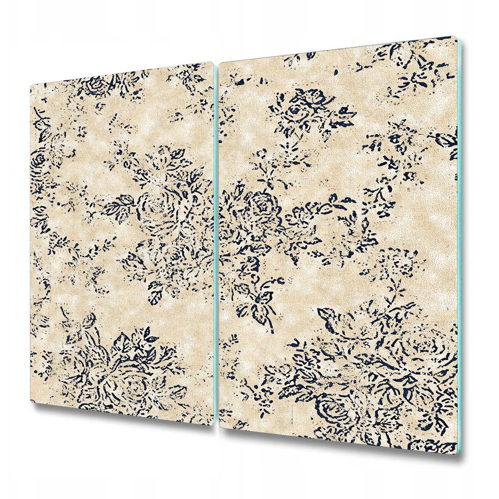 Glass Induction Ceramic Hob Cover Old style floral black and beige 2x30x52