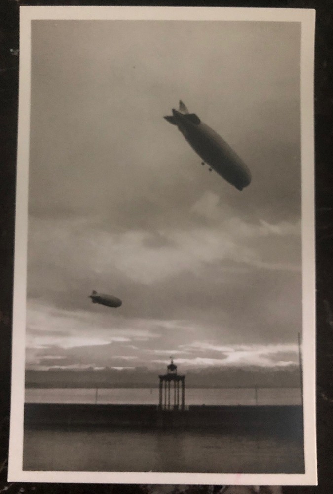 Mint Germany Real Picture Postcard RPPC Zeppelin Airship Flying Over Seas