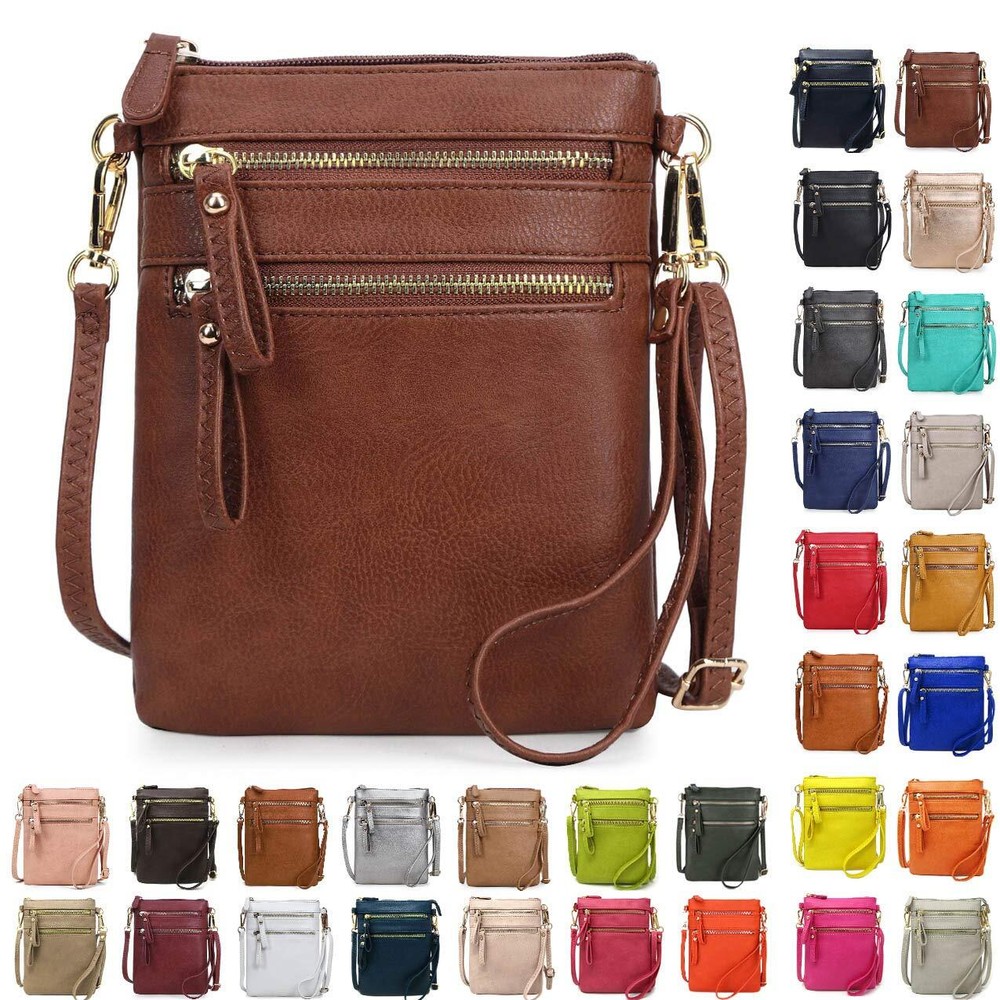 Women Faux Leather Organizer Handbag with Multi Zipper Pockets & Detachable Strap