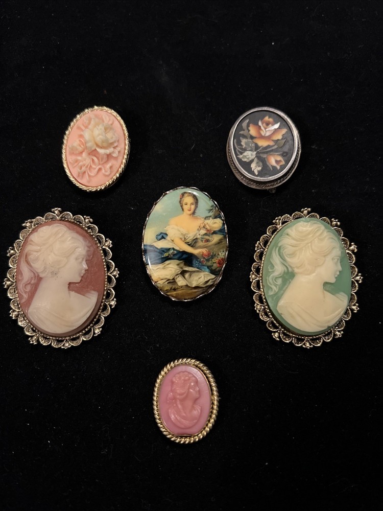 Lot Of 6 Cameo Brooches Vintage Some Gerry’s Brand One Trifari