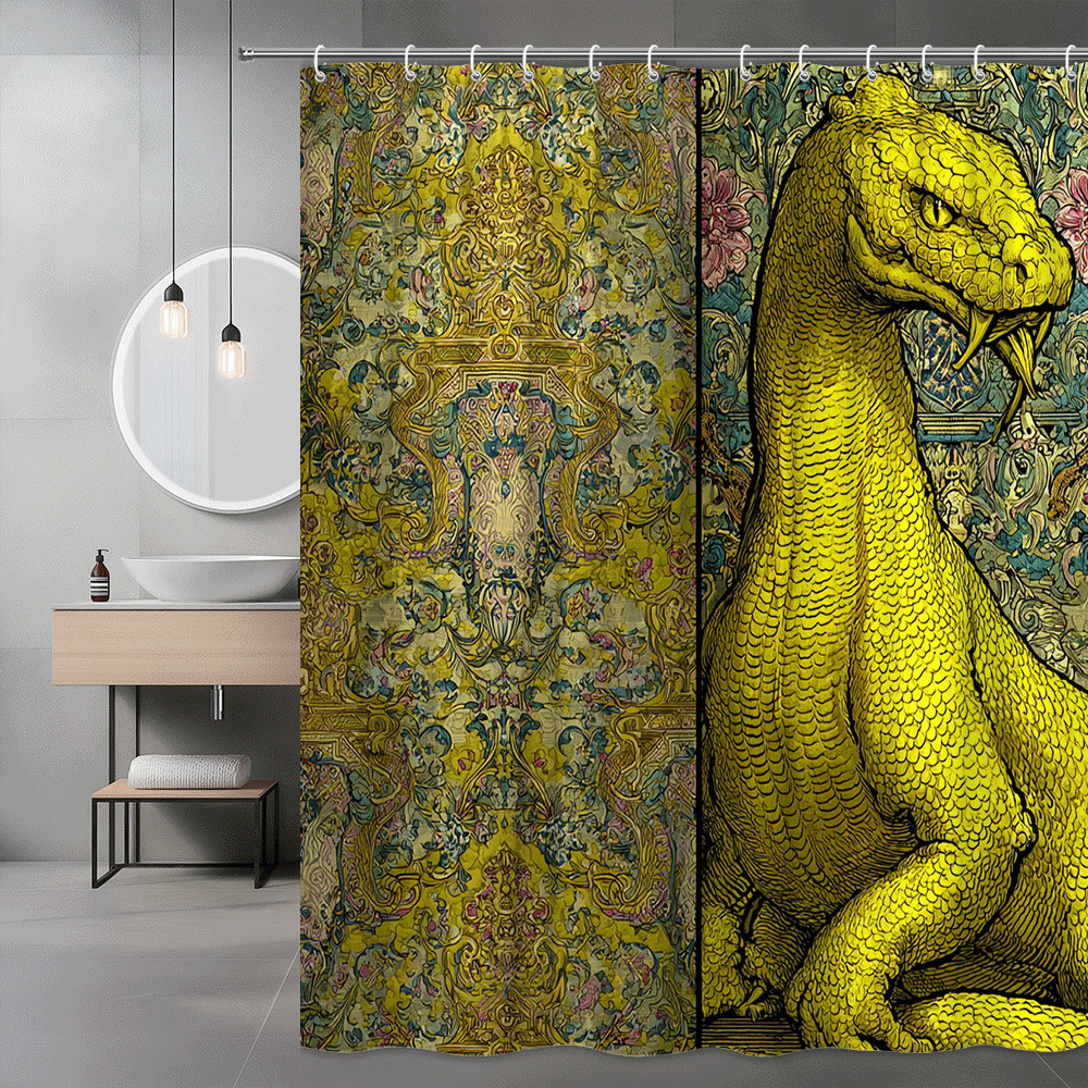 Snake Floral Graphic Shower Curtain Yellow Vintage Style