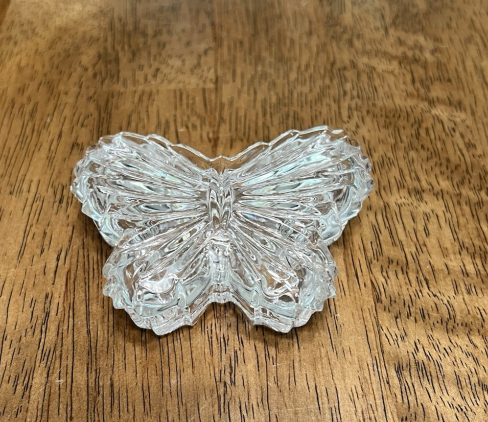 Vintage Clear Glass Butterfly Jewelry Box with Lid for Trinkets  