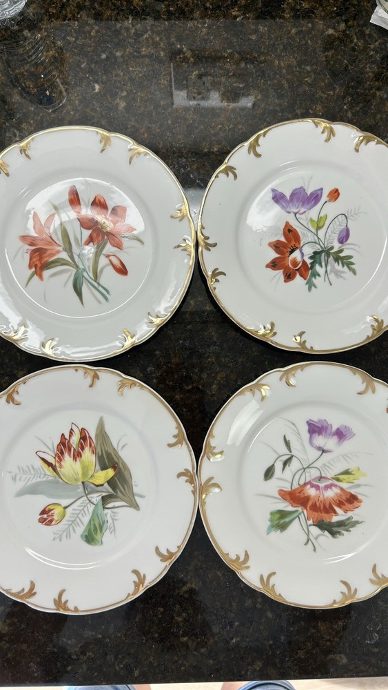 Antique CT Altwasser Germany Hand Painted Porcelain Floral Plates Set of 4