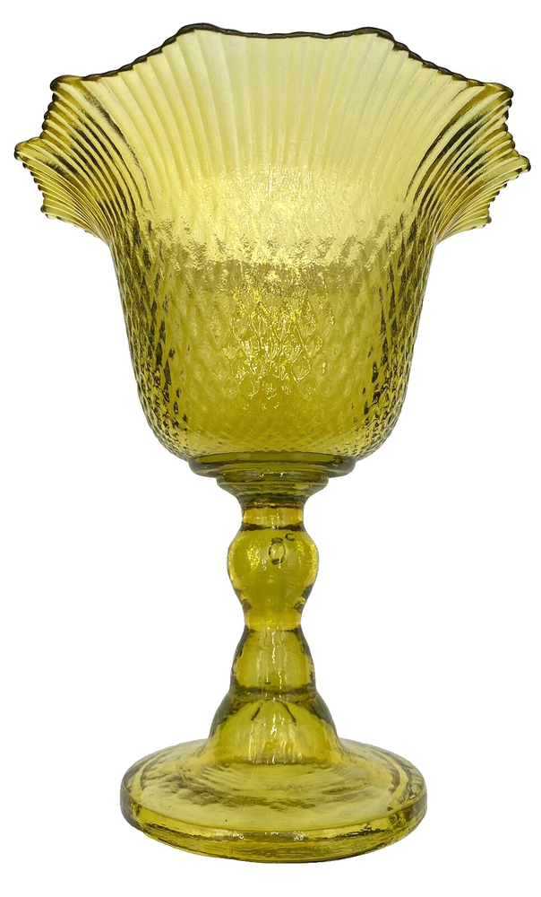 Sunny Yellow Art Glass Pedestal Vase Bowl 8.5 Inch Mint Condition