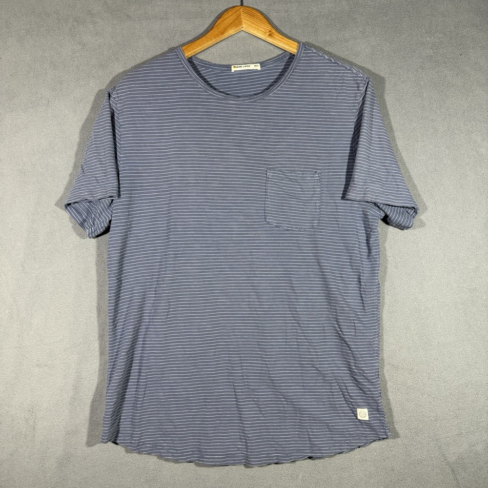 Marine Layer T-Shirt Blue Striped Men's M/L Short Sleeve Crewneck