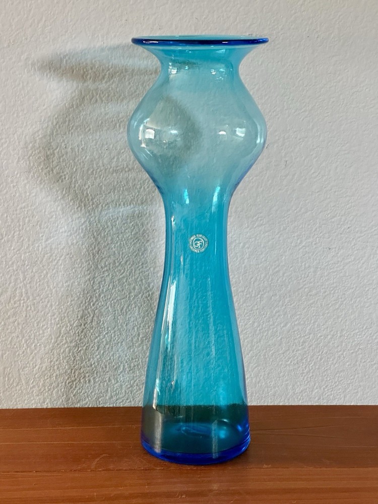 Greenwich Flint Craft Rare Glass Blue Vase 19.5” MCM Blenko Era NICE! CONNELLY