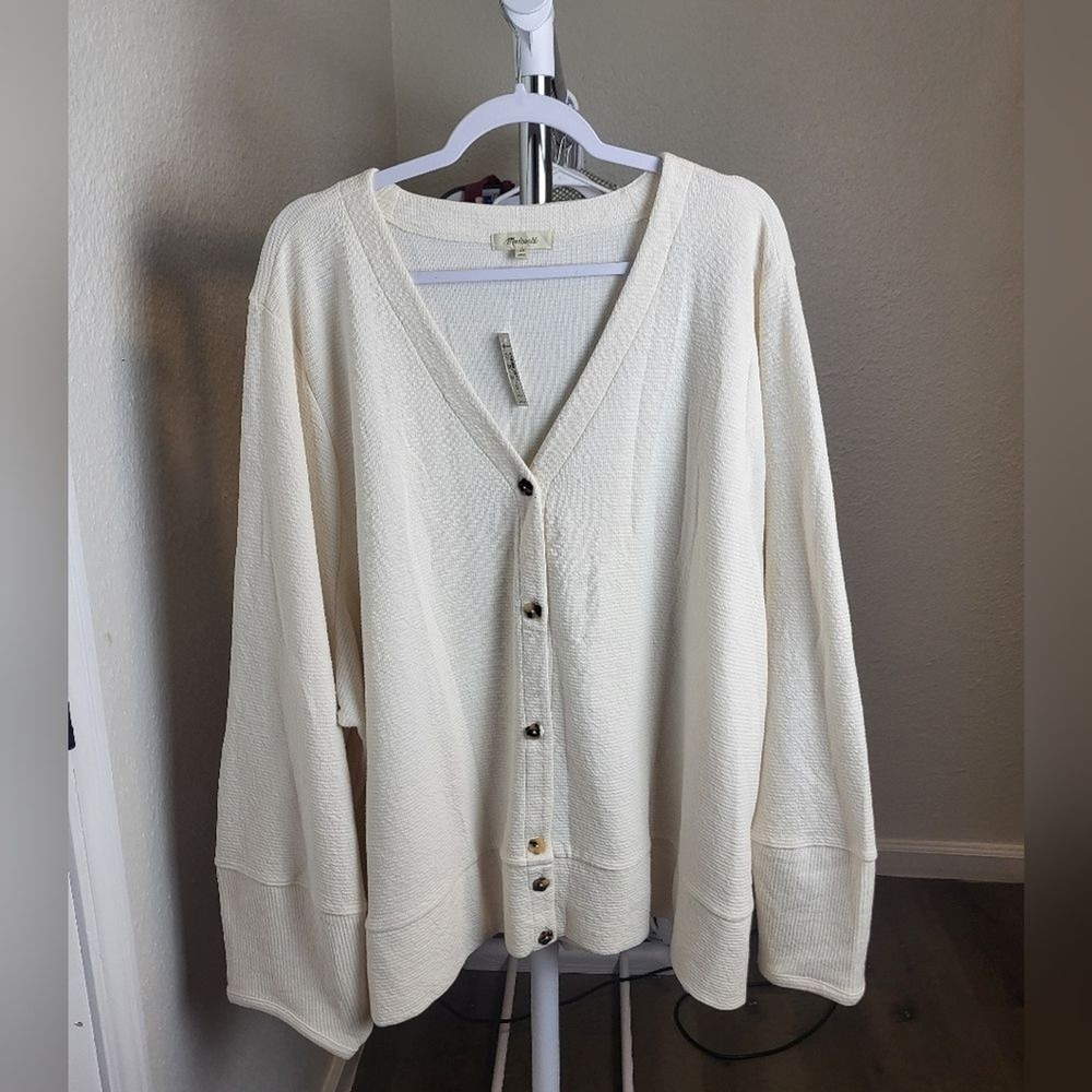 Madewell Plus Pieced Sleeve Cardigan Button Front Textured Lantern Sleeve 4X