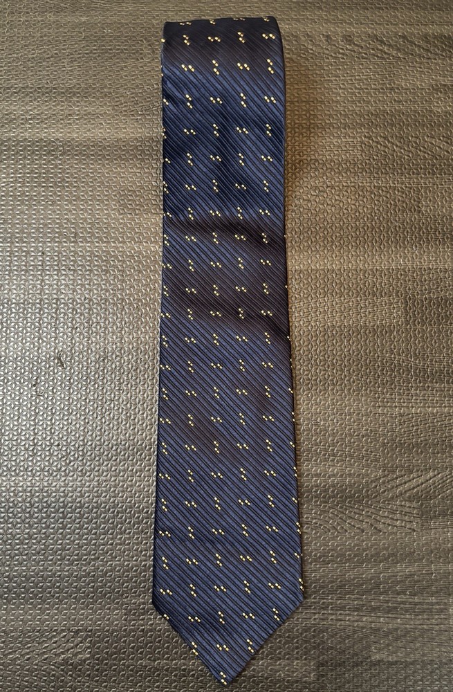 Ermenegildo Zegna Men's 100% Silk Tie Navy Gold Dots Made in Italy Classic