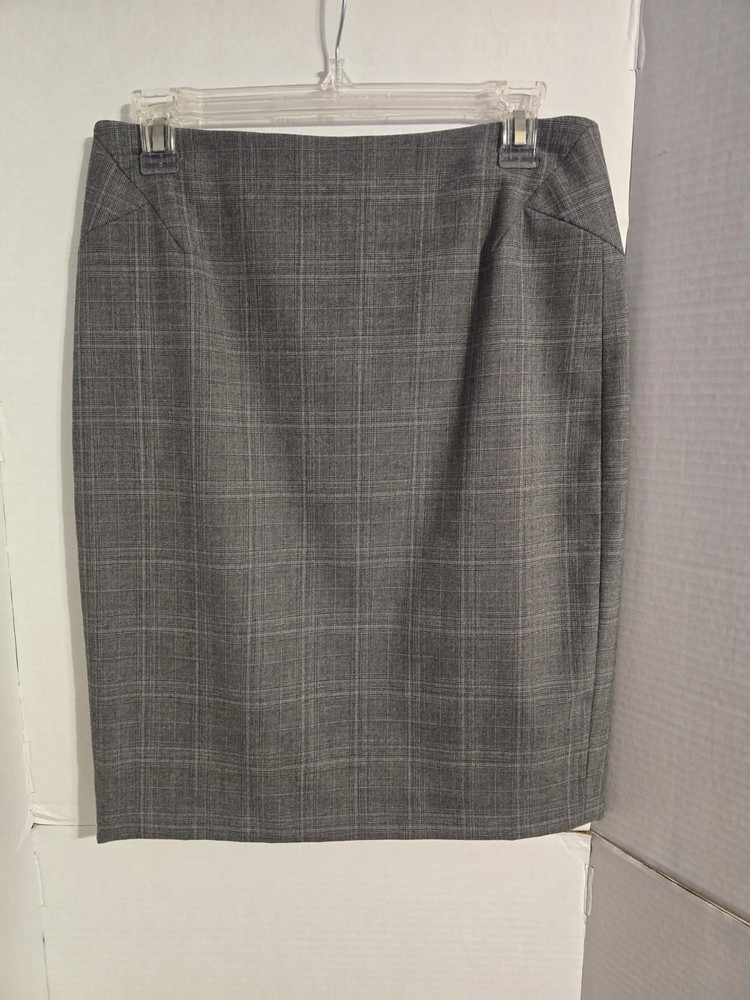 Ann Taylor Petite Skirt Size 8P Knee Length Lined Gray Plaid Pencil