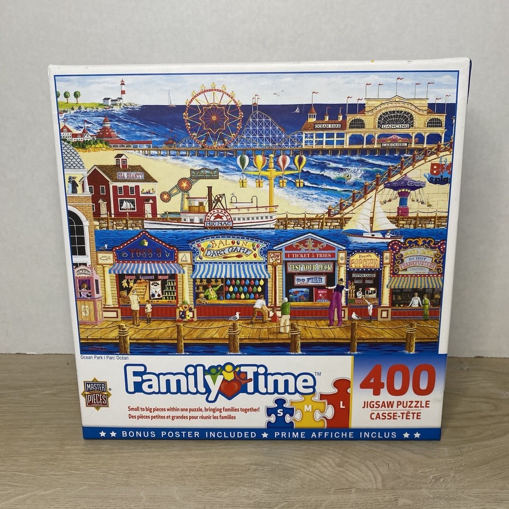 Masterpieces Family Time 400 Piece Puzzle Ocean Park NEW Sealed Box Bonus Poster