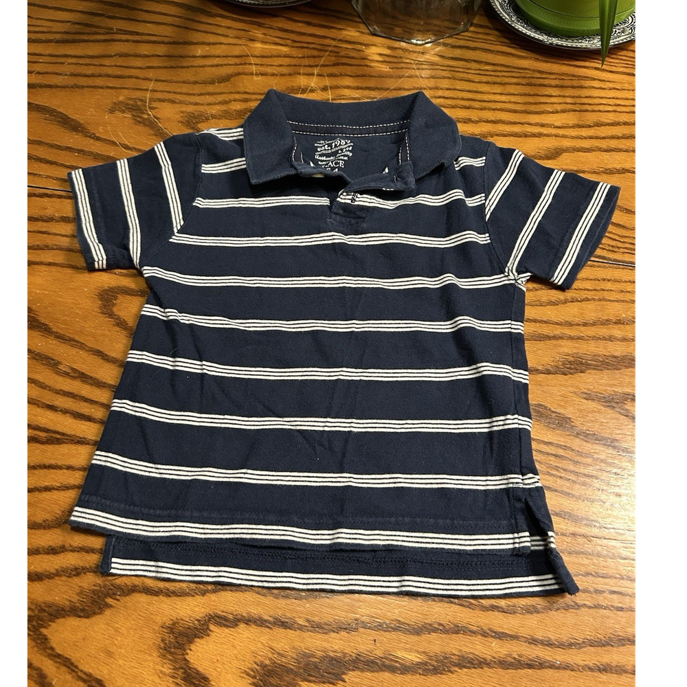 The Children's Place Boys Size 4 Navy/White Striped Cotton Short Sleeve Polo