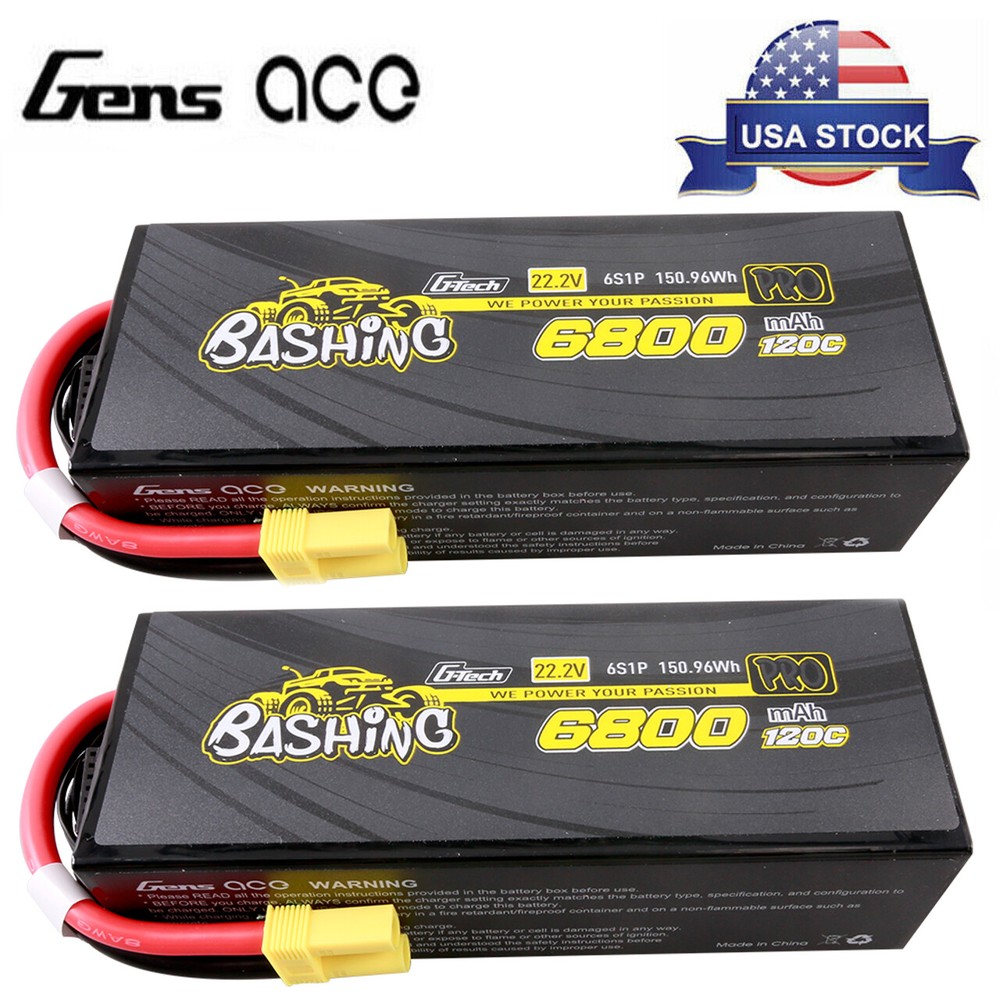 2X Gens Ace G-Tech 6800mAh 22.2V 120C 6S Lipo Battery EC5 For Arrma 1/10 RC Car-image