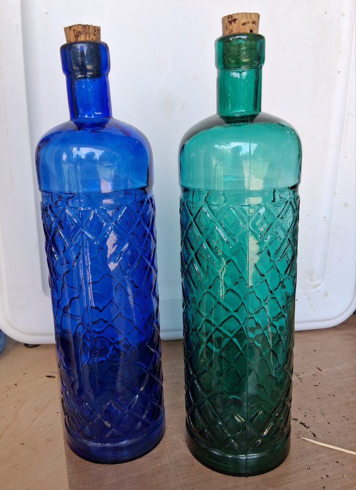 2-Pack Decorative Glass Bottles w/ Cork Stoppers, Blue & Green