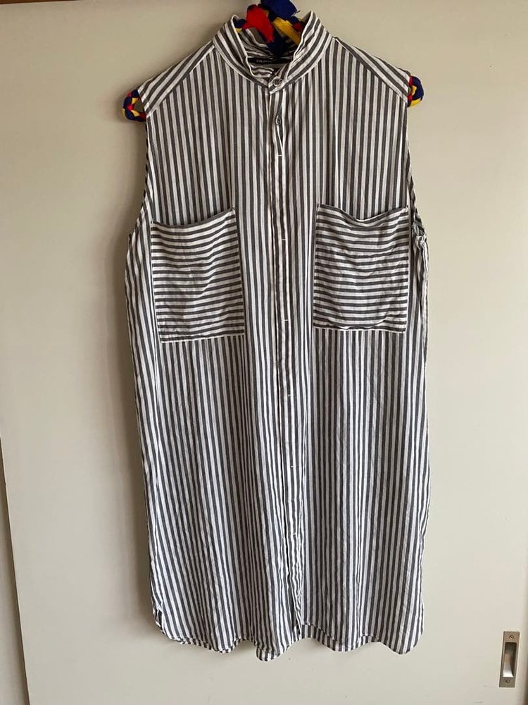 Pas de Calais Striped Sleeveless Shirt Size 38 Cotton Tencel Blend