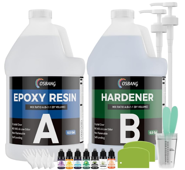 Crystal Clear 1 Gallon Epoxy Resin Kit with UV Protection & Tools