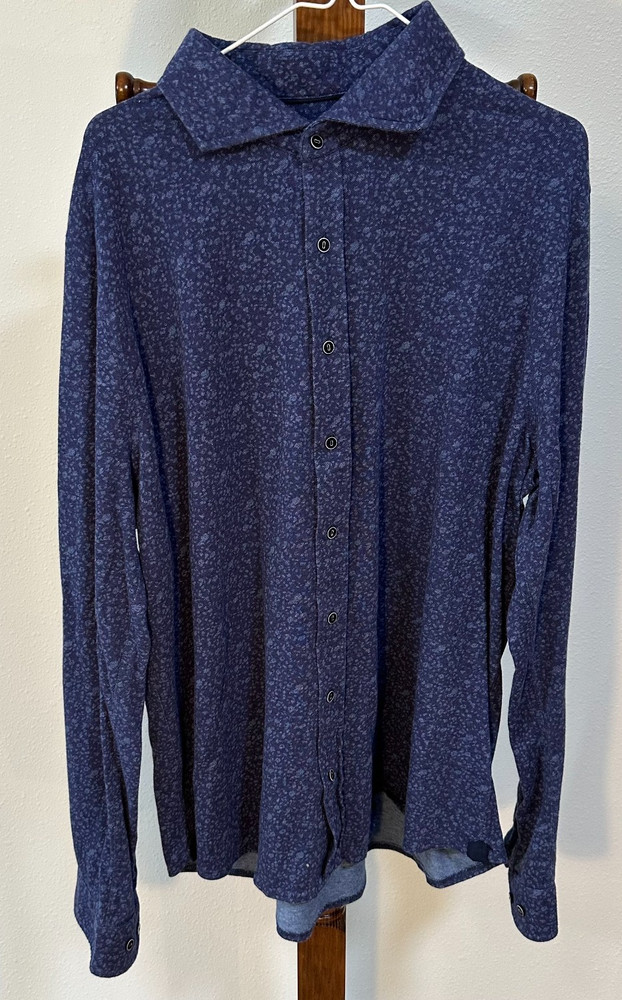Joseph Abboud Button Down Shirt Indigo Blue Mens 2XLT Navy Pattern 100% Cotton
