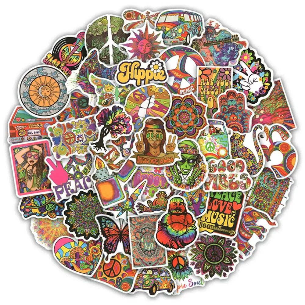 10/30/50PCS Hippie Art Sticker Psychedelic For Suitcase Notebook Skateboard Frid