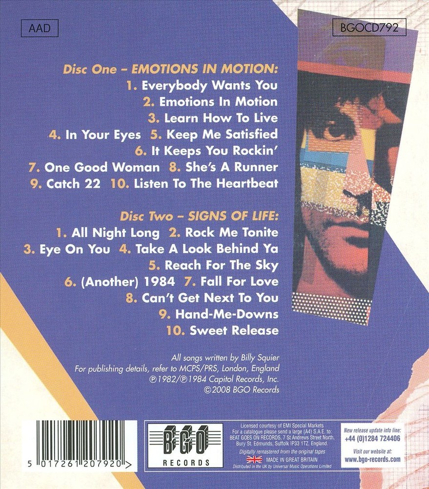 BILLY SQUIER EMOTIONS IN MOTION/SIGNS OF LIFE NEW CD