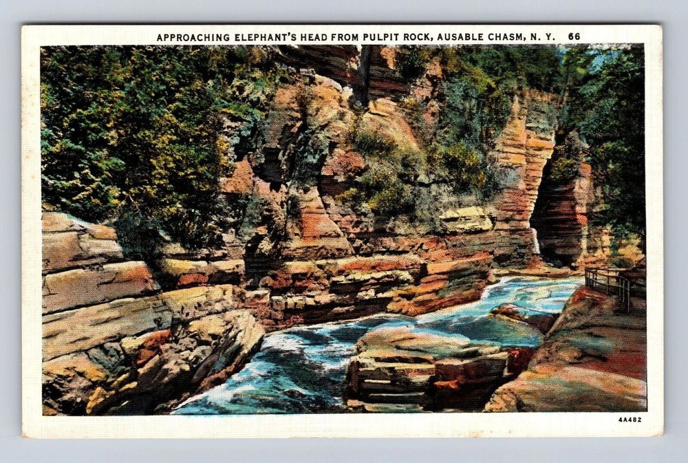 AuSable Chasm NY-New York, Elephants Head, Pulpit Rock, Vintage Postcard