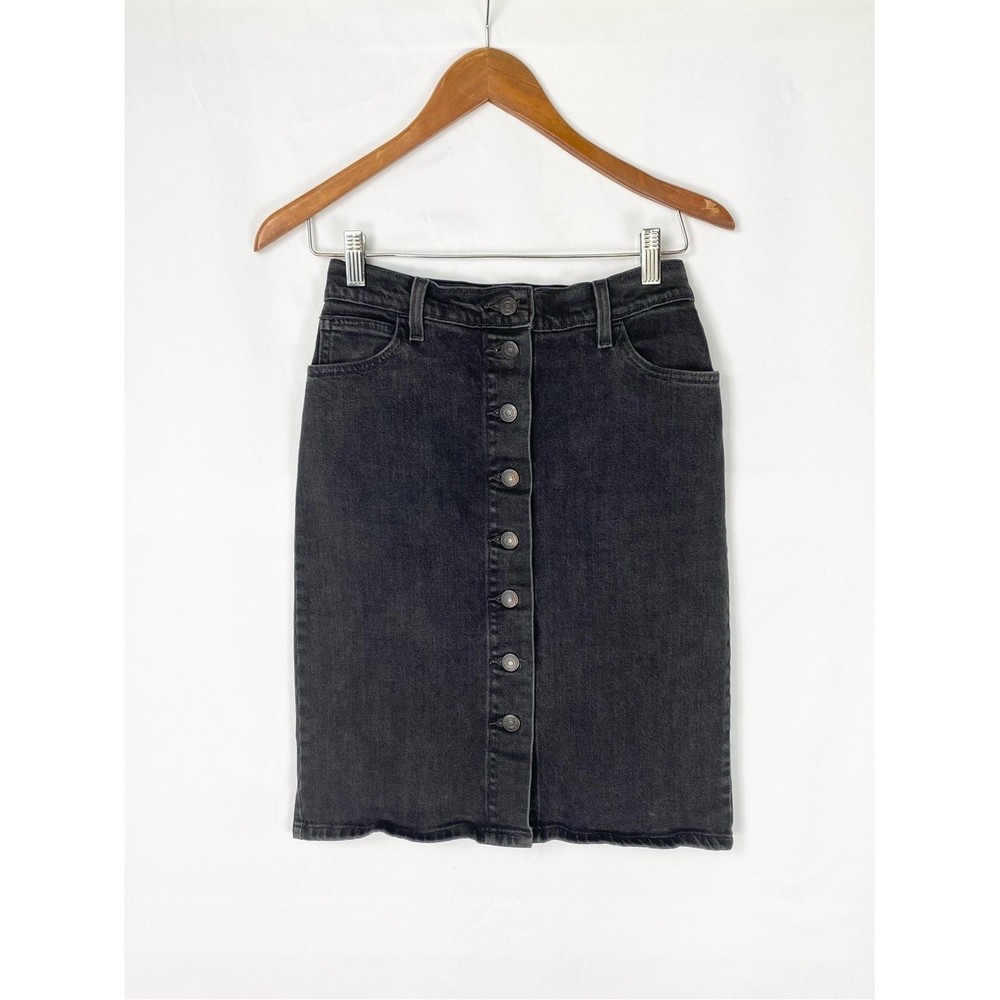 Levi's Button MIDI Denim Skirt High Rise Black Size 25 Streetwear