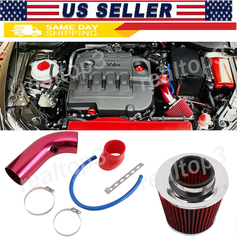 Red Air Intake Filter Induction Pipe Power Flow Hose System Car Accessories Kit