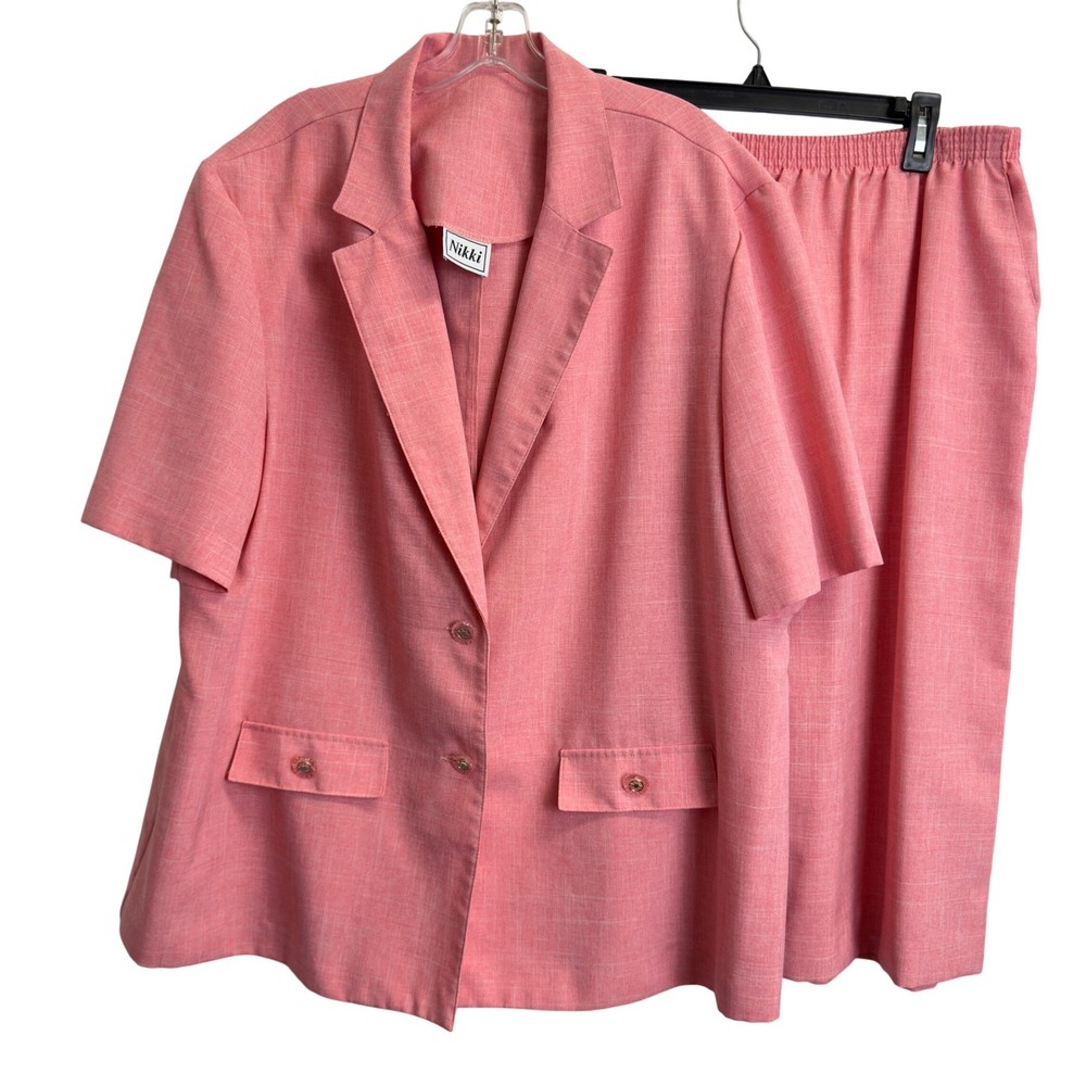 Nikki Vintage Pink Skirt Suit Set Short Sleeve Blazer Elastic Waist Skirt 3X