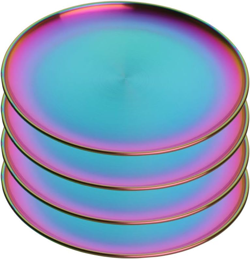 4-Piece Stainless Steel Dinner Plates Dessert Salad Plates Set Indian, Mingcheng