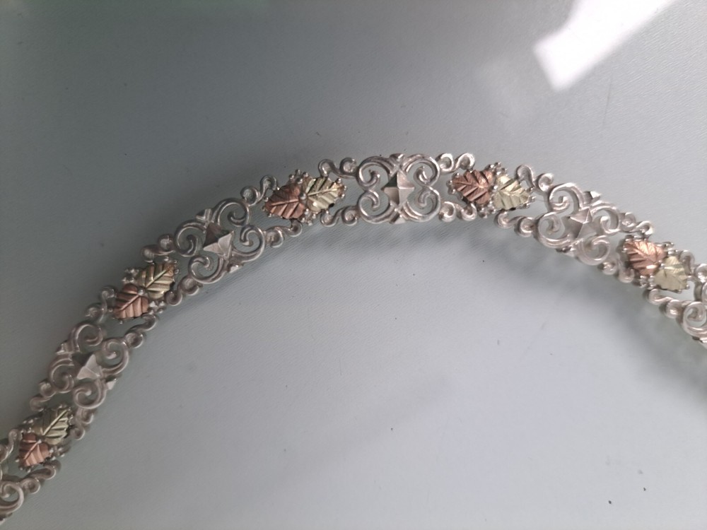 Antique 925 Silver Bracelet with 12K Gold Leaves