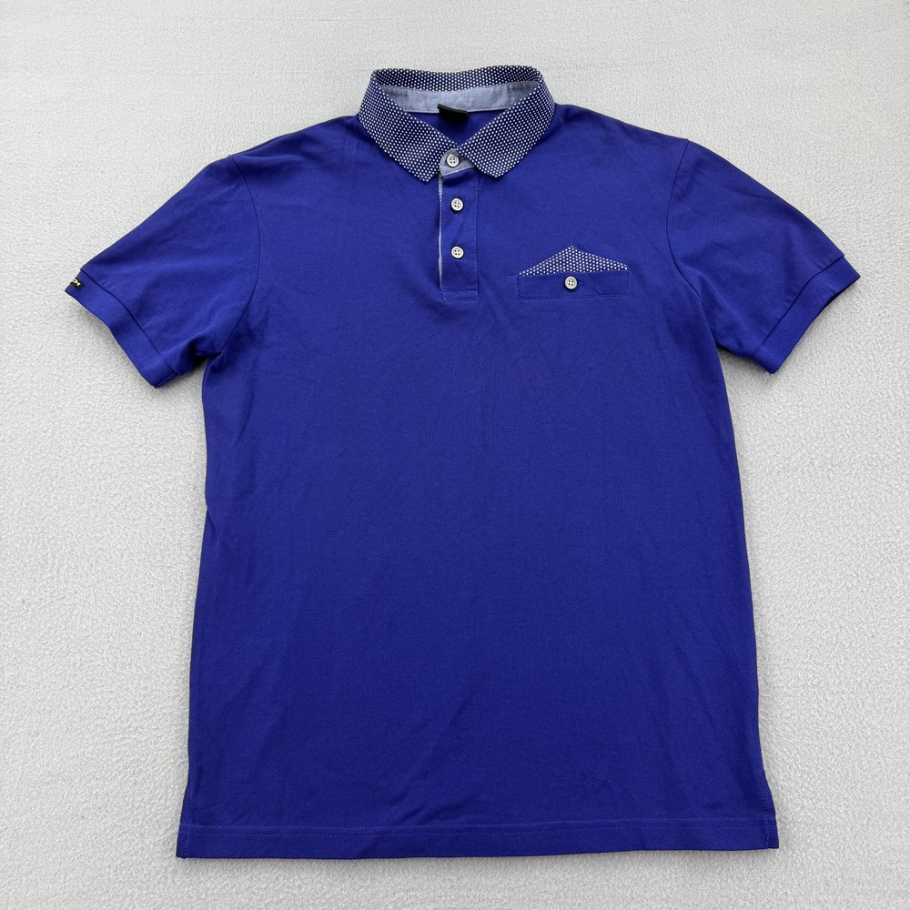 Coach Polo Shirt Mens Medium Blue Polka Dot Collar Short Sleeve Casual Classic