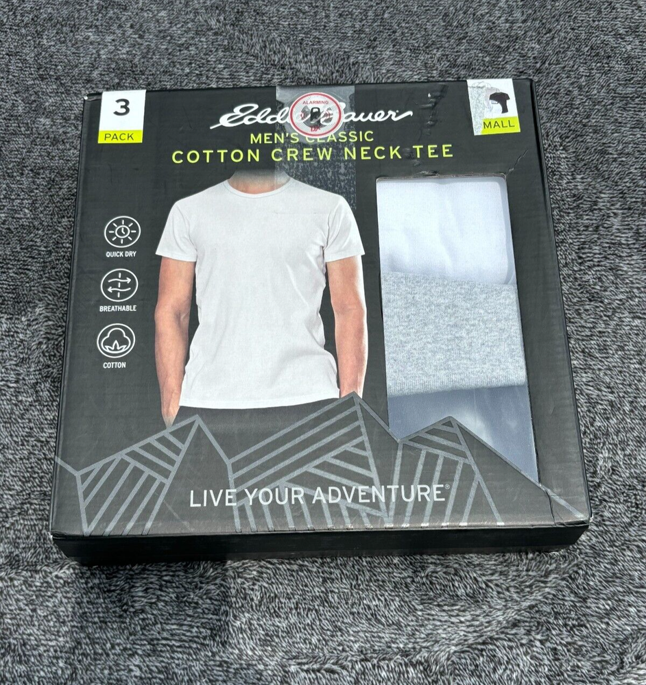 Eddie Bauer Men's Classic Cotton Crew T Shirts 3 Pack Size S White Gray Navy