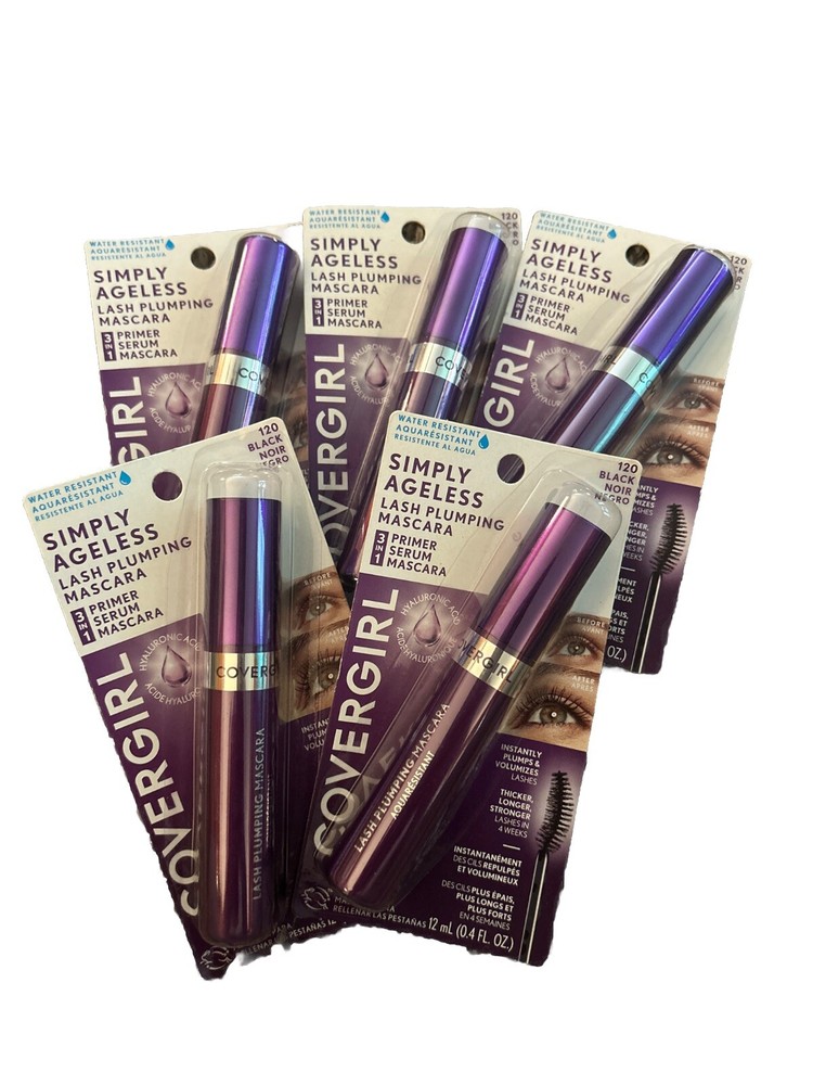 5 Covergirl Simply Ageless 3-in-1 Waterproof Lash Plumping Mascara-#120 BLACK
