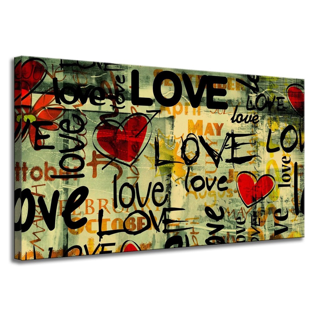 iHAPPYWALL Vintage Abstract Romantic Love Canvas Wall Art Love Heart Street S...
