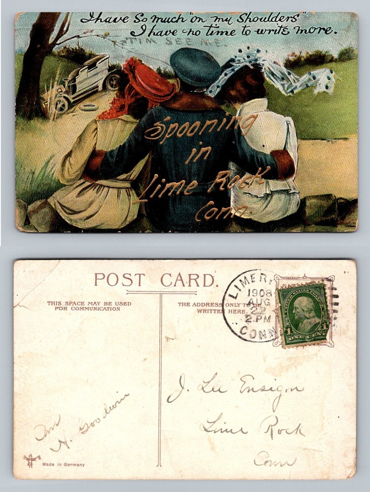 Lime Rock, CT-Connecticut, Spooning Couple Comic Scene c1908 Vintage Postcard