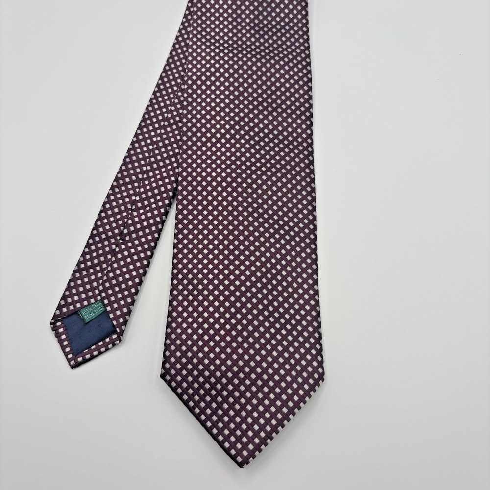 Andrew’s Ties Milano Burgundy Silver Microcheck Tie Made In Italy Silk 3.5” 58”