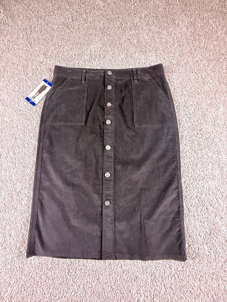 NWT 32 Degrees Heat Women's Straight Midi Corduroy Skirt Black, Size L