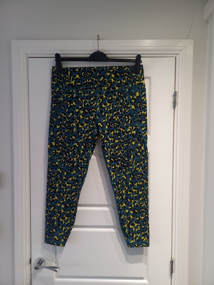 Sweaty Betty Blue Black Yellow Leopard Power Cropped Leggings XXL 16 18 Uk