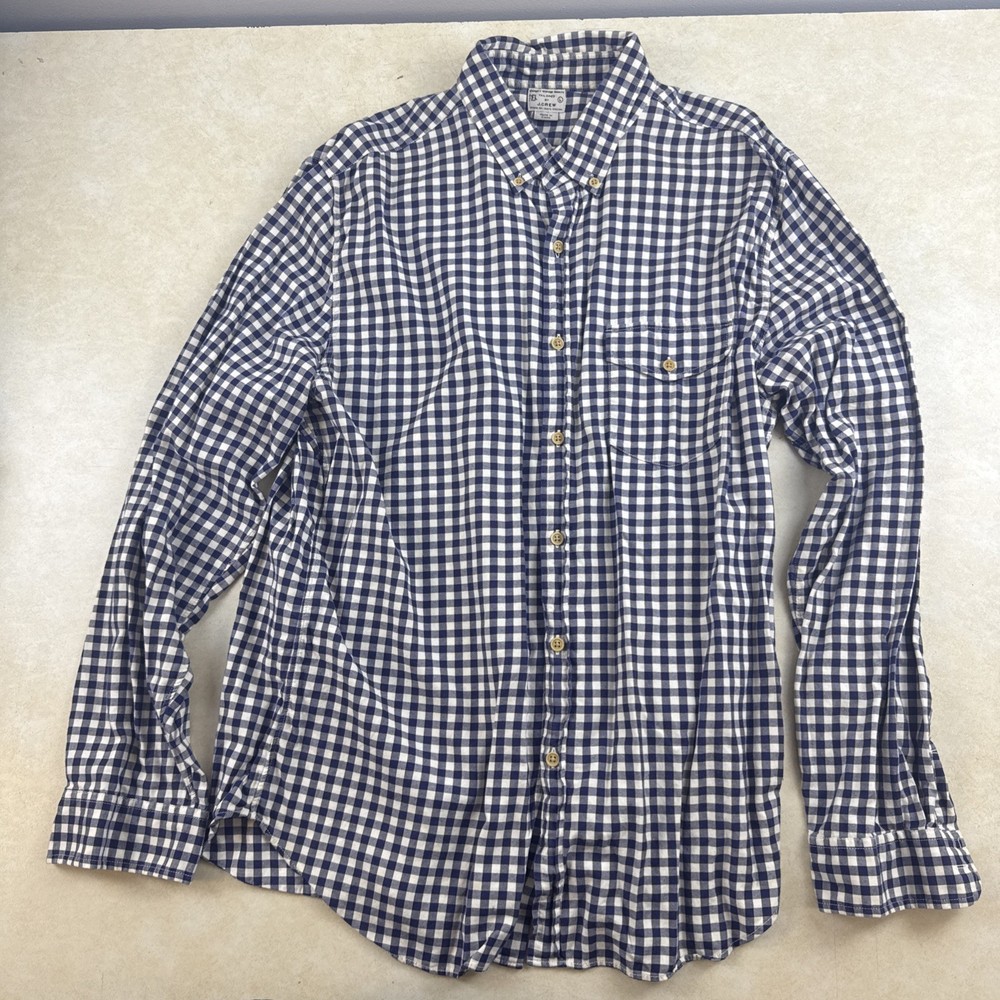 J. Crew Shirt Mens Large Blue Plaid Long Sleeve Button Down Tailored Fit