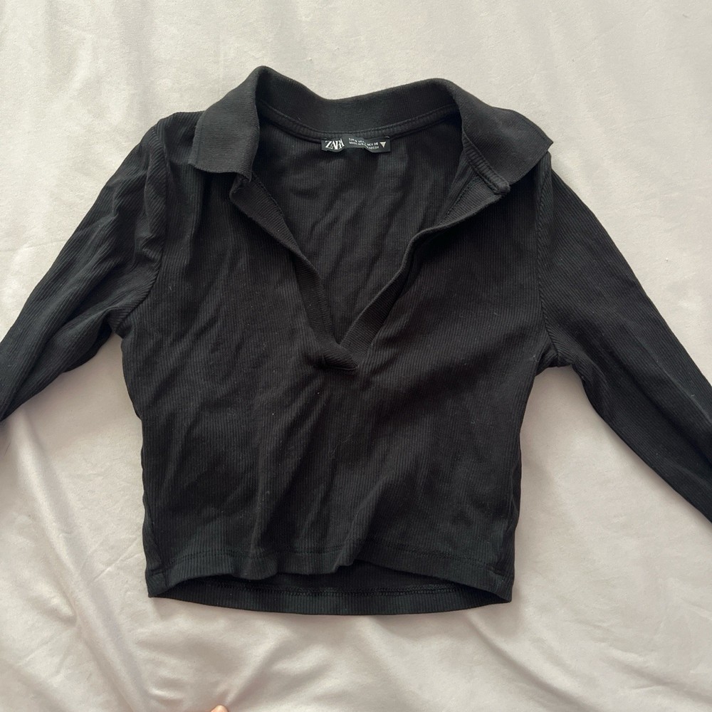 Black V Neck Long Sleeve Crop Top Size Small