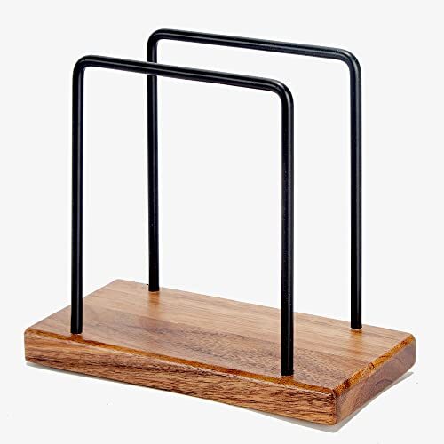 Acacia Wood and Metal Wire Standing Napkin Holder for Kitchen or Table-image