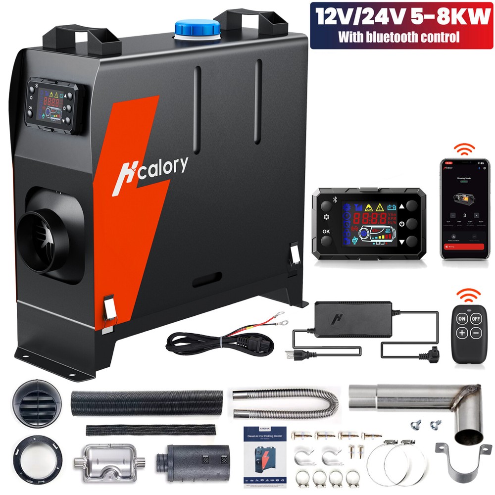 Hcalory® 8KW 12V 24V Diesel Air Heater W/ Adapter & bluetooth For RV Car SUV