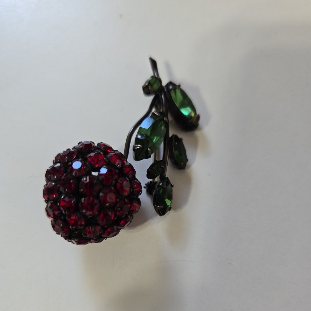 Vintage 1960s Signed SCHREINER New York Cherry Brooch Rhinestone Branch