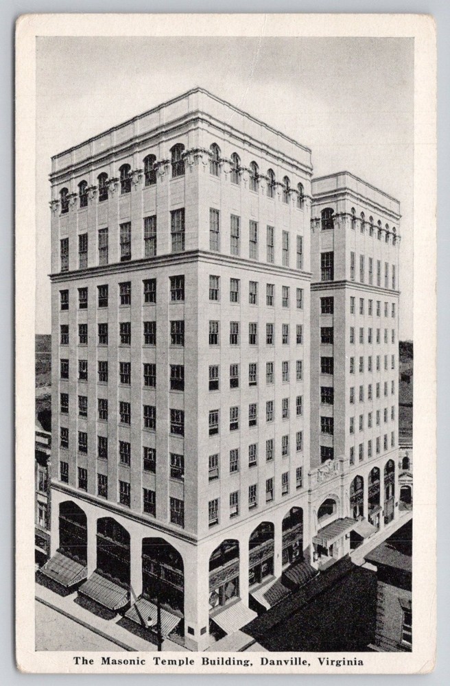 Vintage Masonic Temple Building Danville VA Postcard Graycraft D-71 1940s