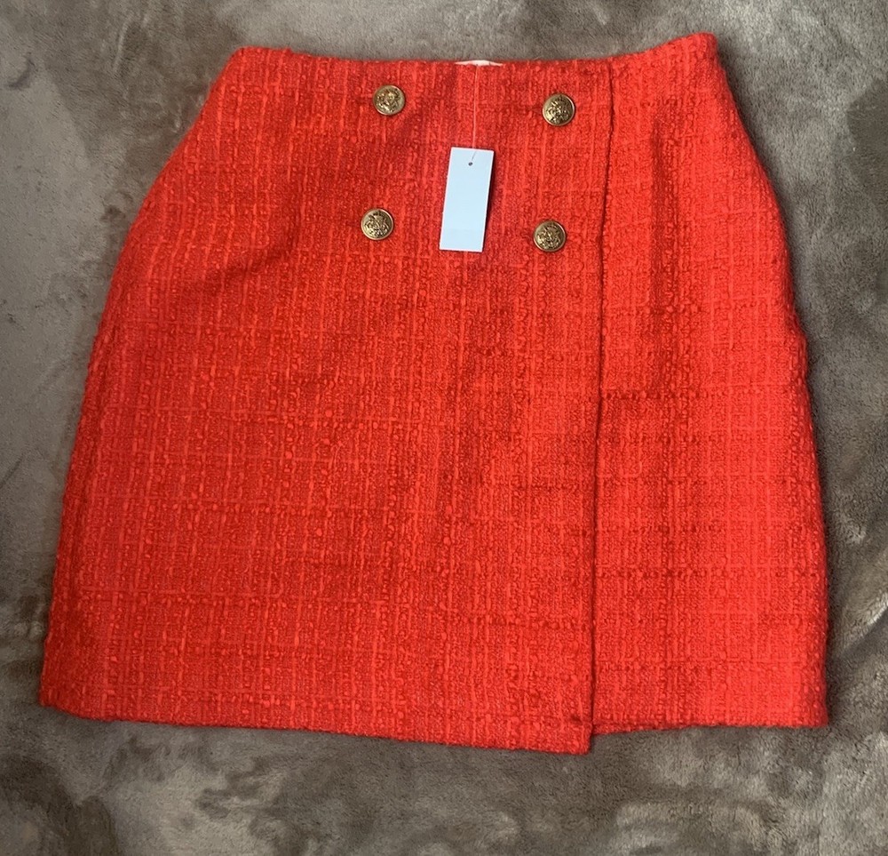 NWT Ann Taylor LOFT Petites 2P Red Tweed Mini Skirt Side Zip, Cute!