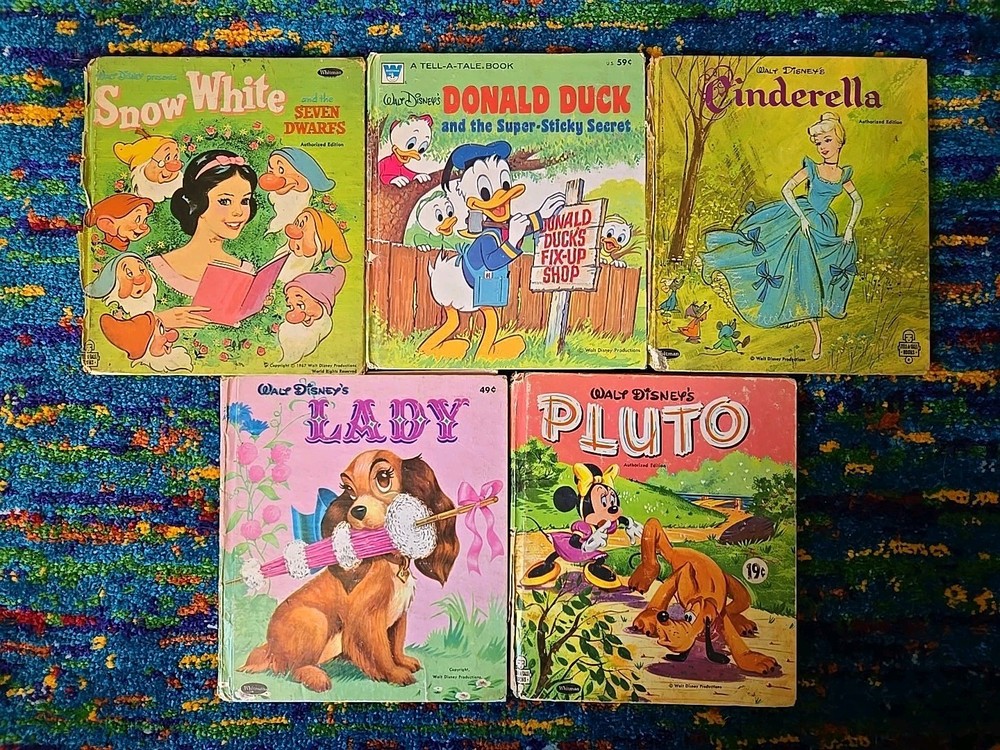 VTG MCM Disney Whitman Childrens Book Lot - Lady & The Tramp, Cinderella,...